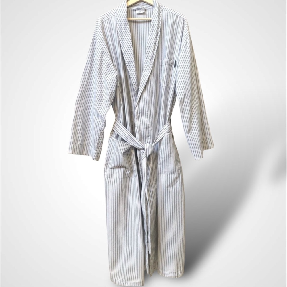Vintage 90s L/XL Calvin Klein Lightweight 100% Cotton Gray Striped Robe / Duster
